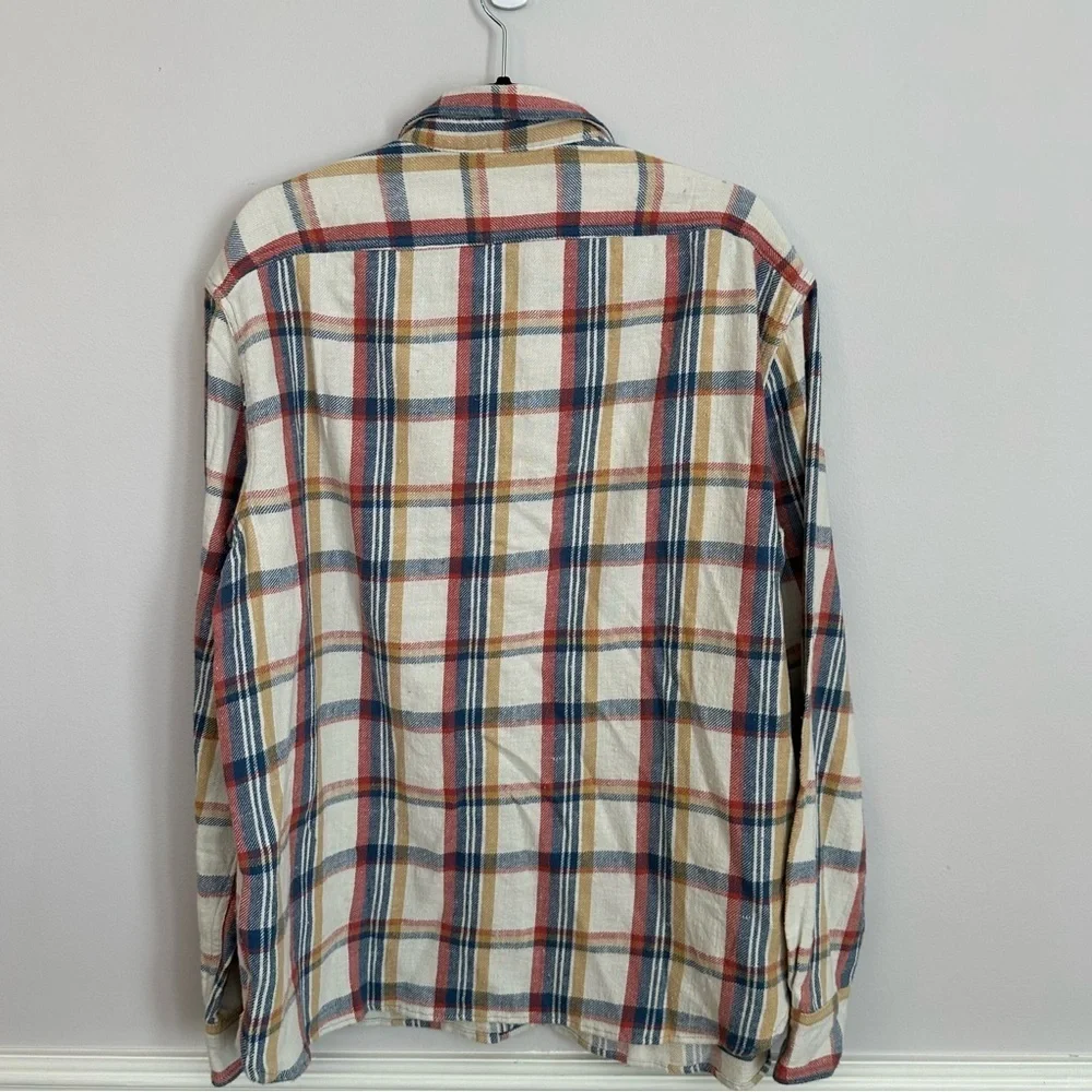 Ae77 American Eagle Men’s Long Sleeve Cream Plaid Button Up Shirt Sz L NWT